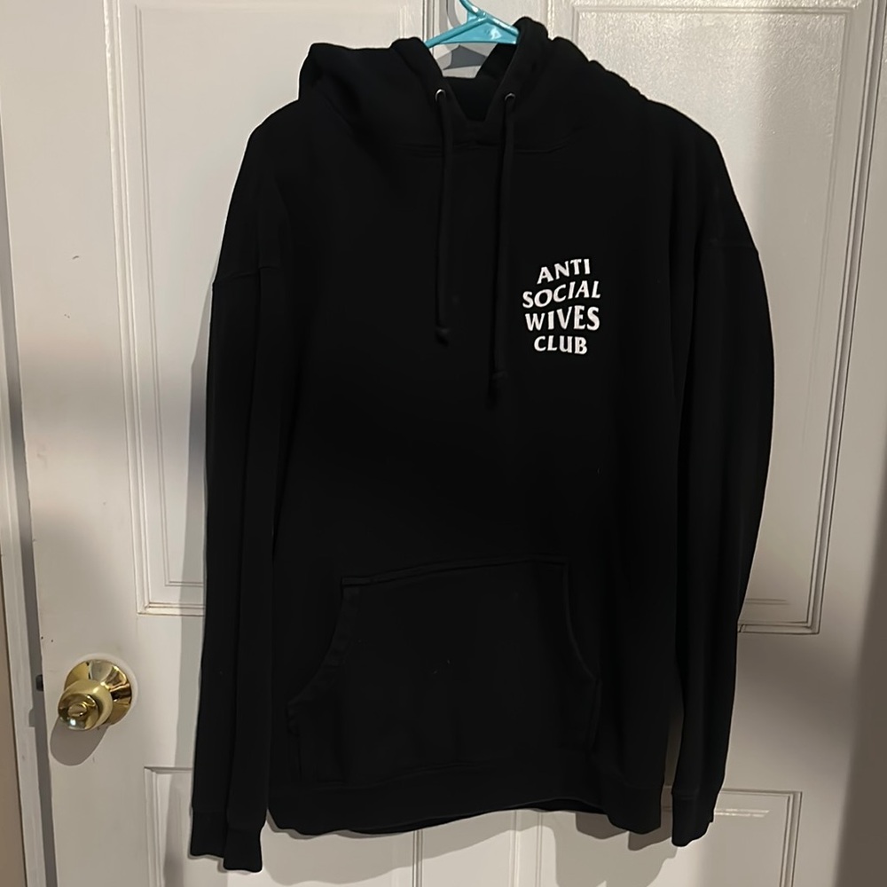 Anti Social Wives Club Black Hoodie with White Text